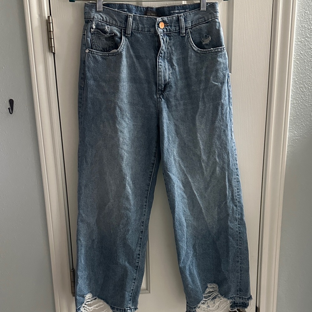 DL1961 Anthropologie Hepburn Ultra High-Rise Distressed Wide Leg Jeans Size 28 - Picture 4 of 16